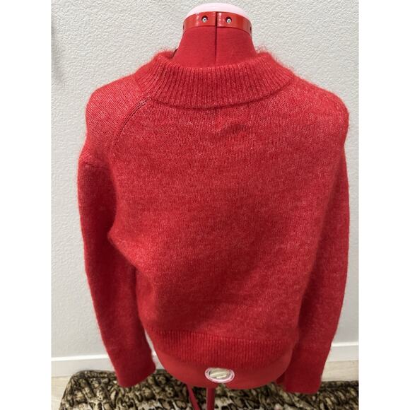 Red Mohair Blend Knit Sweater Cozy Ribbed Mock Neck Pullover Top - Picture 1 of 7